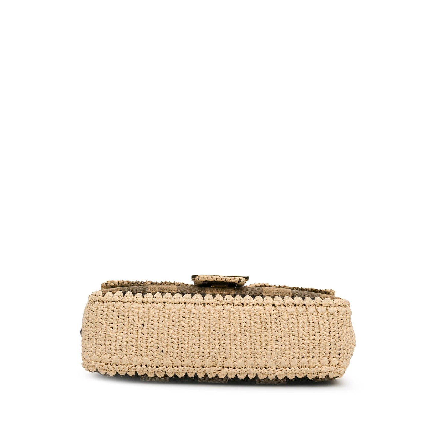 Luxury FendiPequin Gingham Canvas And Raffia Baguette Satchel (SHG-mQy3HF)
