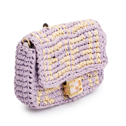 Fendi Raffia Vitello Seta FF Woven Nano Baguette Charm