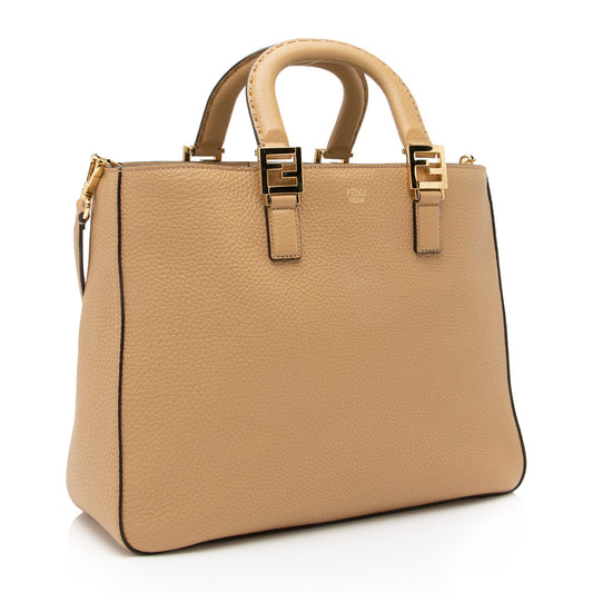 Luxury FendiCalfskin Romano Selleria FF Handle Medium Tote (SHF-23375)