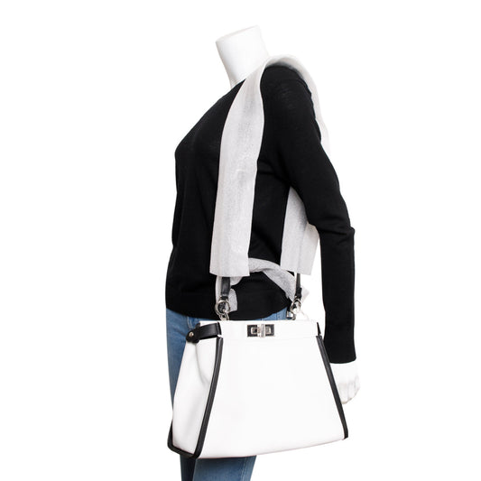 Fendi White & Black Canvas Calf Leather Medium Peekaboo Bag
