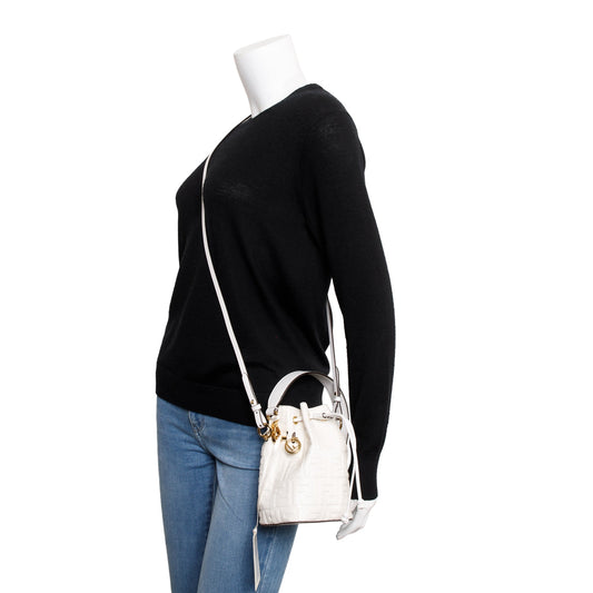 Fendi White FF Embossed Calfskin Leather Mini Mon Tresor Bucket Bag