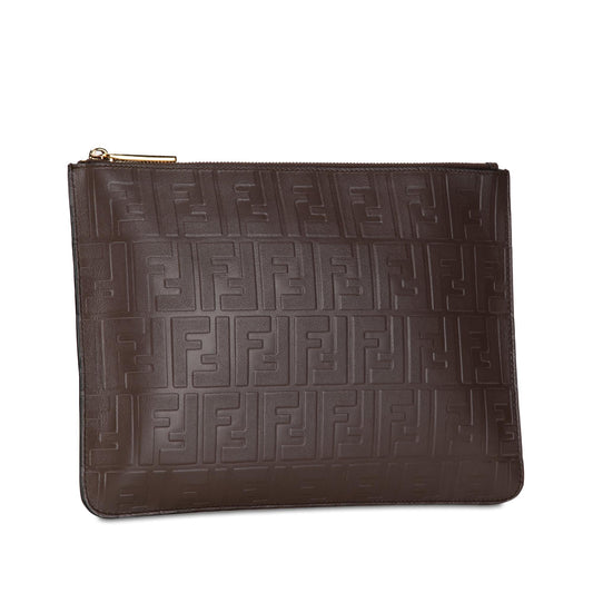 Luxury FendiZucca Embossed Zip Pouch (SHG-pMFnGr)