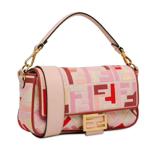 Luxury FendiZucca Embroidered Canvas Baguette Satchel (SHG-Rvfwx2)