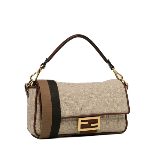 Luxury FendiZucca Embroidered Canvas Baguette Satchel (SHG-EhV62g)