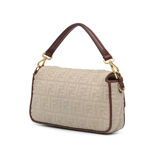 Luxury FendiZucca Embroidered Canvas Baguette Satchel (SHG-CbXmDx)