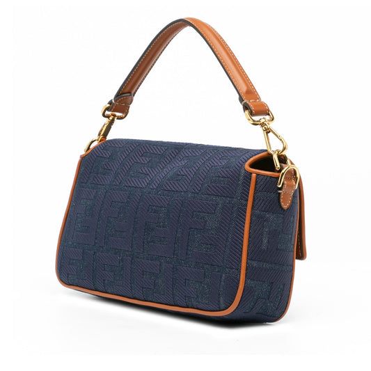 Luxury FendiZucca Embroidered Denim Baguette Satchel (SHG-1q9dga)