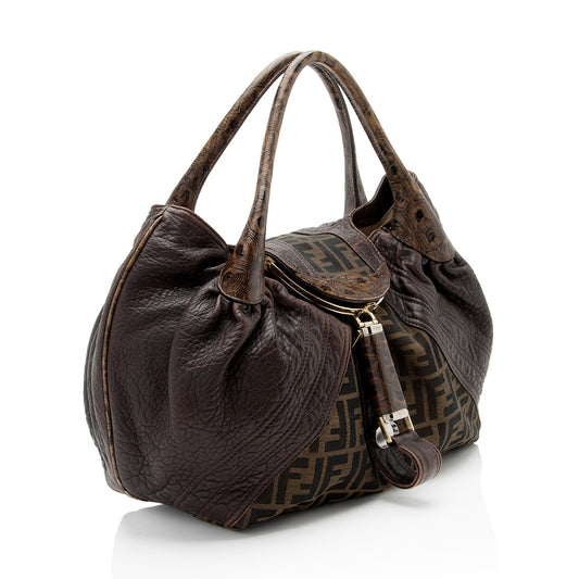 Luxury FendiZucca Tortuga Leather Spy Satchel (SHF-ls4Vha)