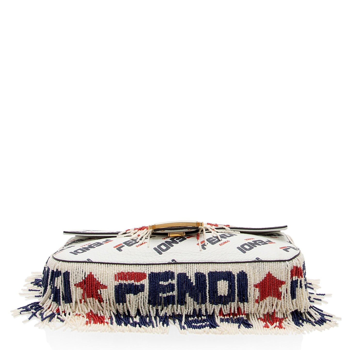Luxury Fendix Fila Calfskin Mania Beaded Fringe Baguette Shoulder Bag (SHF-OjJL4V)