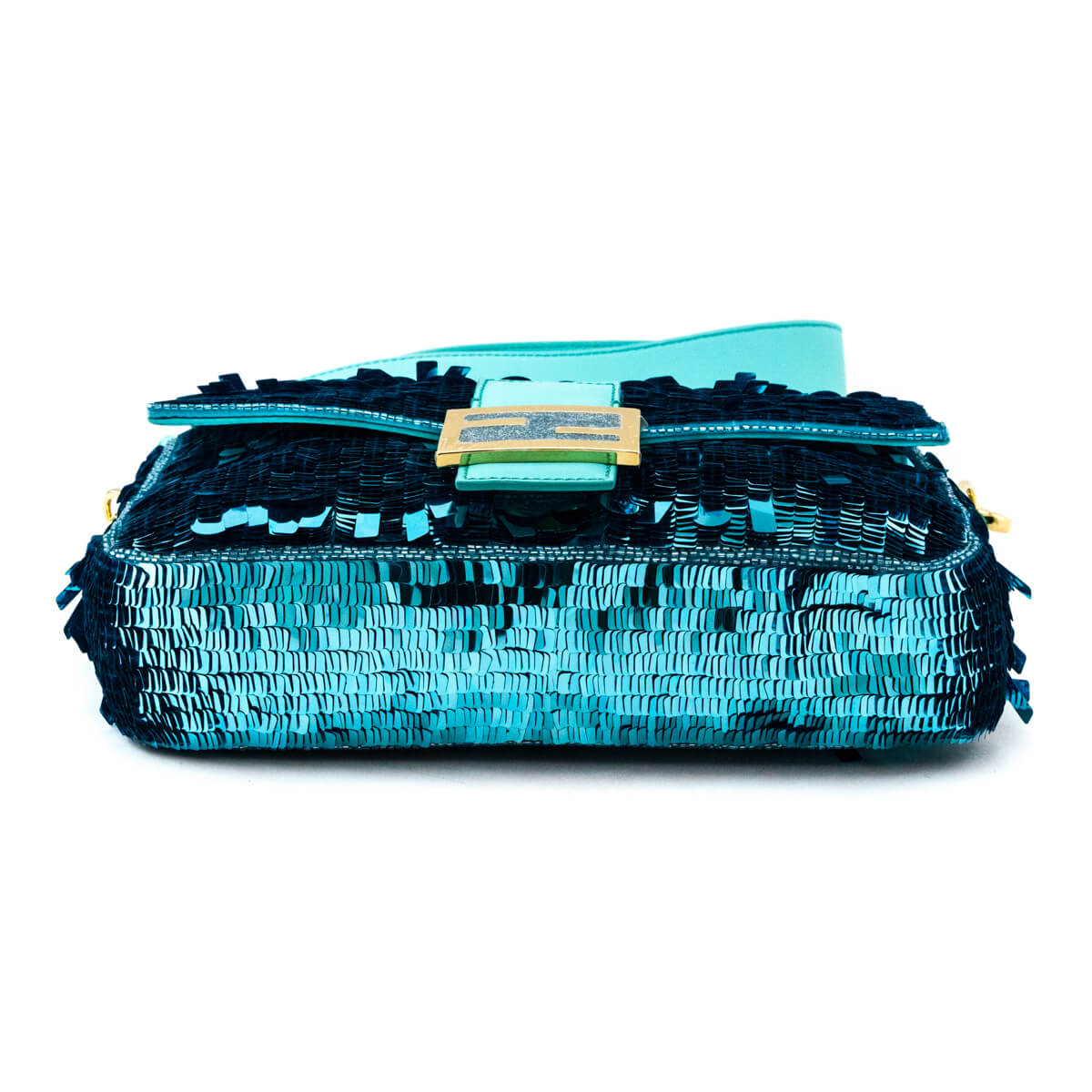 Luxury FendiBlue Sequin Paillettes Vitello Grace Re-Edition Baguette