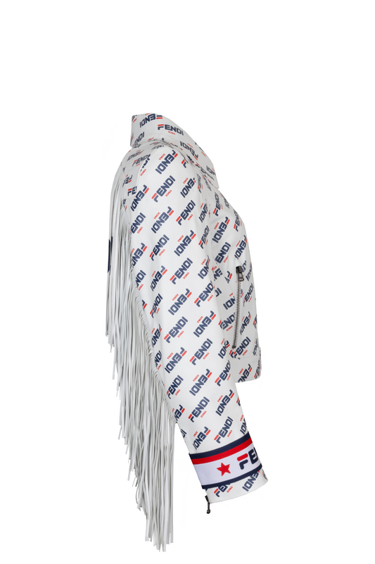 Luxury Fendi X Fila Fringed Mania Leather Jacket White