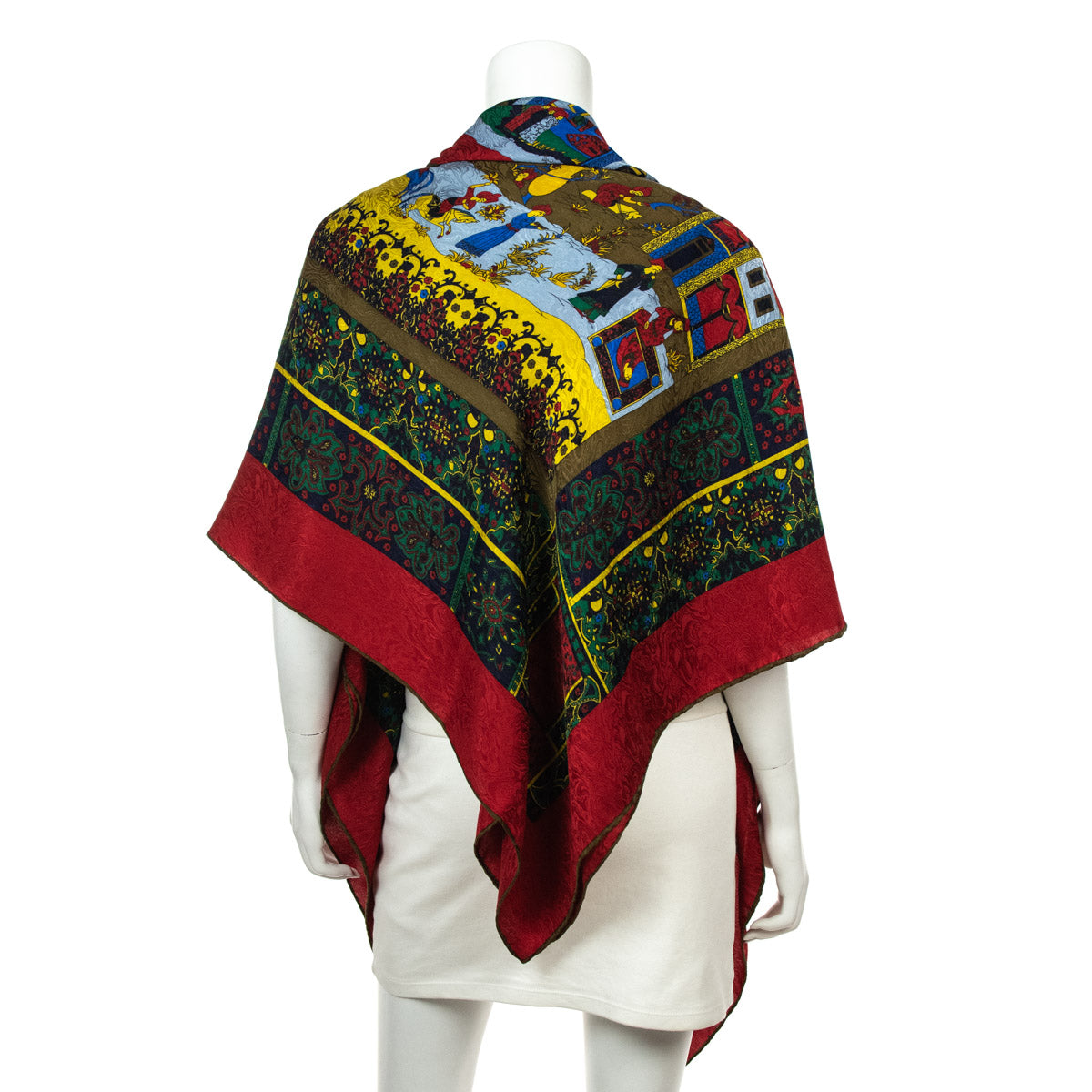Luxury FendiRed & Multicolored Silk Jacquard Giant Scarf