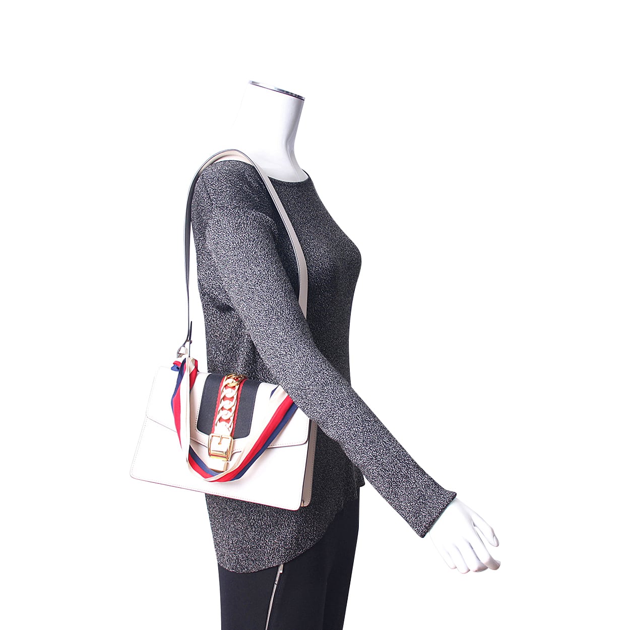 Luxury Gucci Leather Sylvie Small Shoulder Bag White