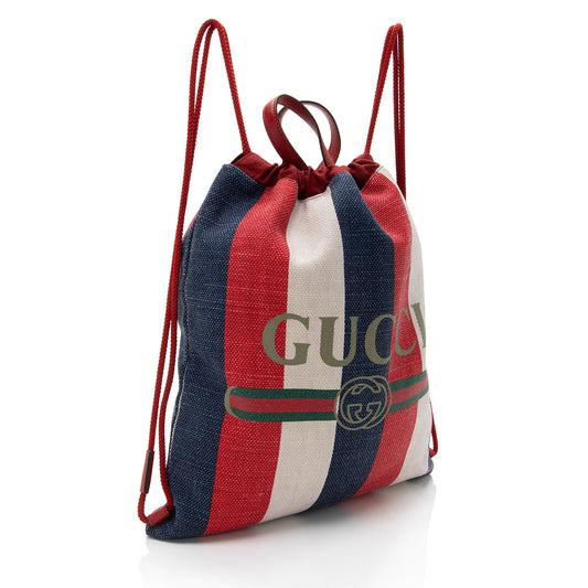Gucci Canvas Sylvie Stripe Logo Drawstring Backpack