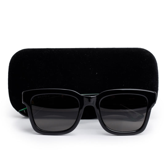 Gucci GG0001S Black Acetate Web Square Sunglasses