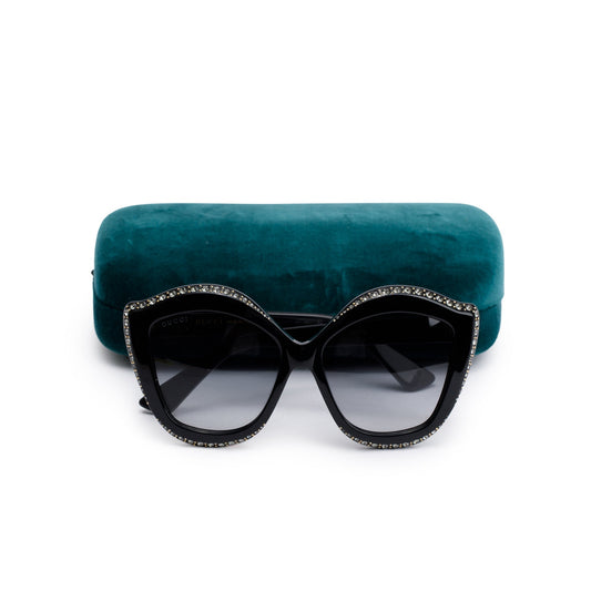 Gucci GG0118S Black Acetate Crystal Oversized Cat-Eye Sunglasses