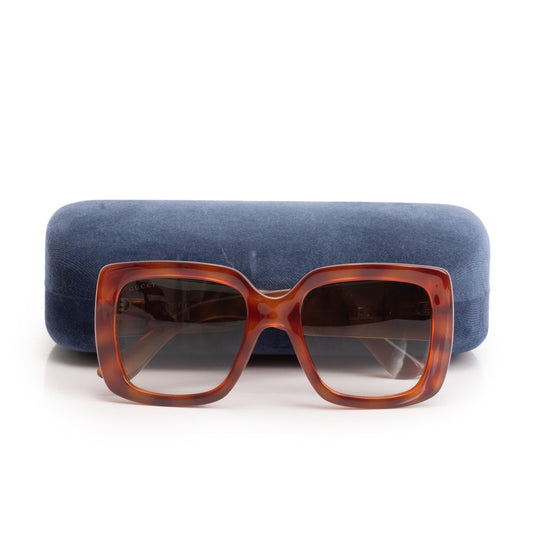 Gucci GG0141S Tortoise Acetate GG Logo Square Frame Sunglasses