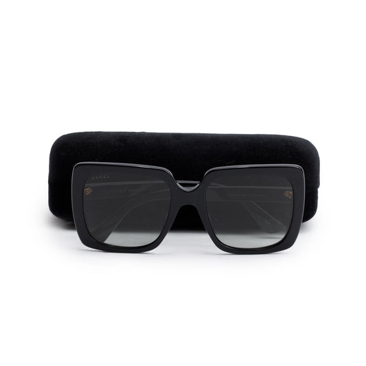 Gucci GG0418S Black Acetate Crystal Logo Oversized Square Sunglasses