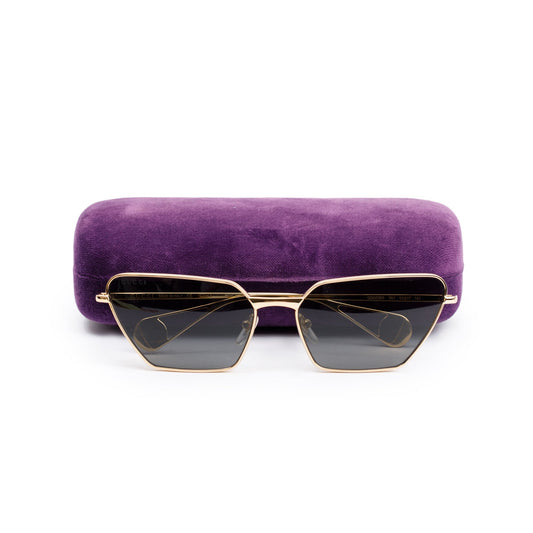Gucci GG0538S Gold-Tone Frame Rectanglar Sunglasses