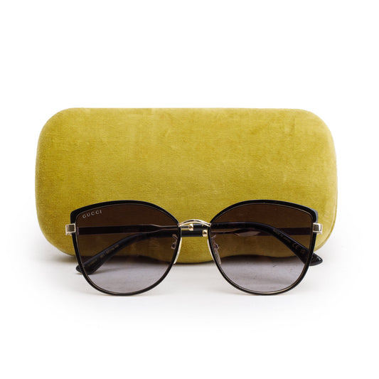 Gucci GG0589SK Gold Tone Web Black Acetate Cat-Eye Sunglasses
