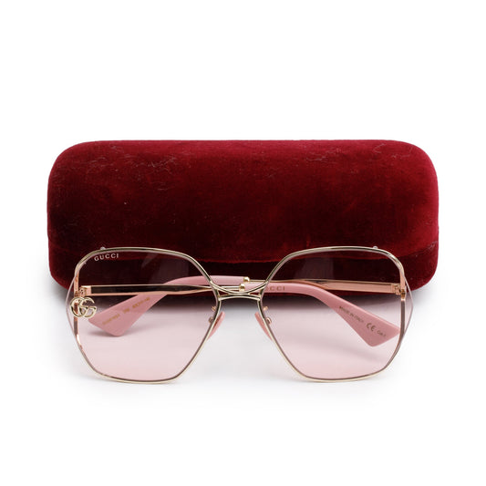 Gucci GG0818SA Pink Acetate Gold Tone GG Logo Geometric Sunglasses