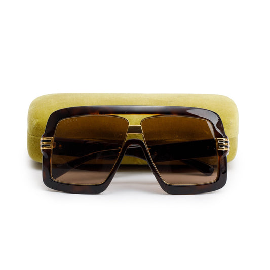 Gucci GG0900S Havana Acetate Oversized Square Aviator Sunglasses