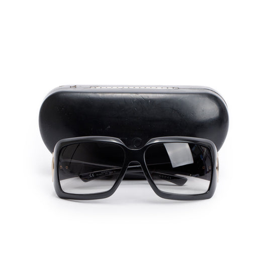 Gucci GG2562/S Black Acetate Horsebit Accent Square Sunglasses