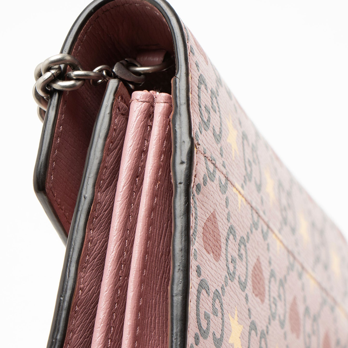 Gucci Leather Crystal Valentines Dionysus Chain Wallet