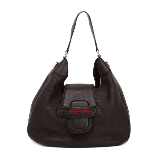 Gucci Medium Brown Leather Dressage Web Hobo Bag