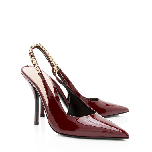 Gucci Patent Leather Chain Logo Signoria Slingback Pumps - Size 7 / 37