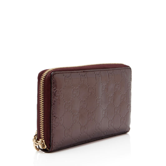 Gucci Patent Leather Guccissima Signature Zip Around Wallet