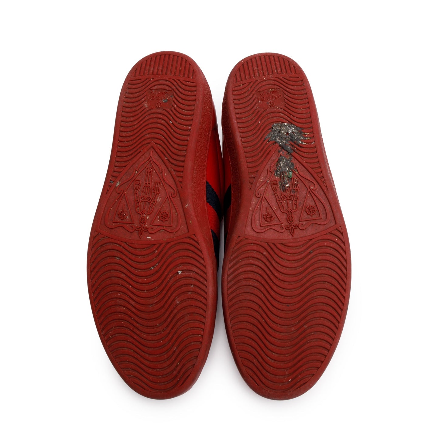 Gucci Red Leather Web Bee Embroidered Ace Sneakers, Size 8.5