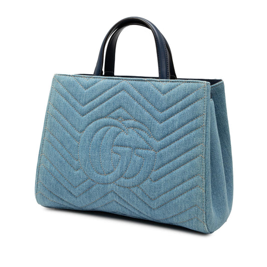 Gucci Small GG Marmont Matelasse Denim Pearly Satchel