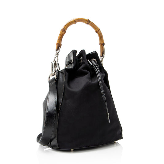 Gucci Vintage Nylon Bamboo Drawstring Bucket Bag