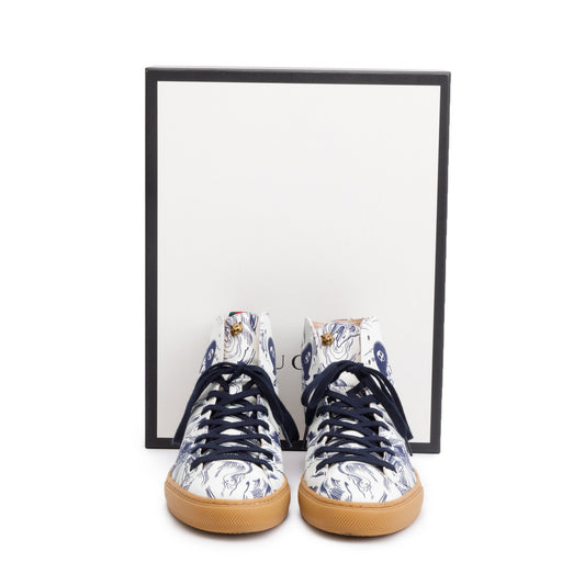 Gucci x Disney White/Blue Canvas Web Seas Storm High-Top Sneakers, Size 10