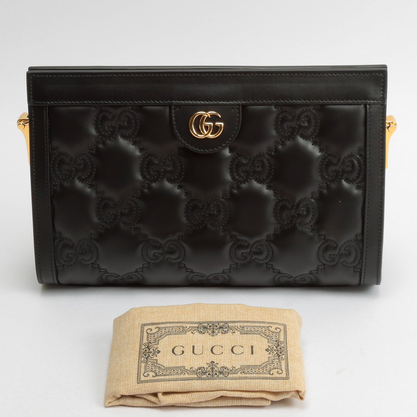 Luxury Gucci GG Matelassé Small Clutch On Chain-Black