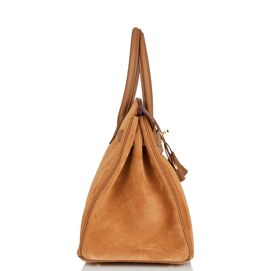 Luxury Hermes Birkin 30 Chamois and Alezan Grizzly and Swift Gold Hardware