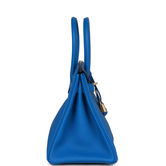 Luxury Hermes Birkin 30 Bleu Zellige Togo Gold Hardware