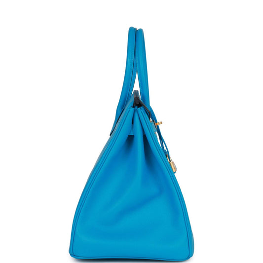 Luxury Hermes Birkin 35 Bleu Frida Epsom Gold Hardware