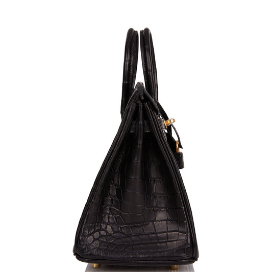 Luxury Hermes Birkin 25 Black Matte Niloticus Crocodile Gold Hardware