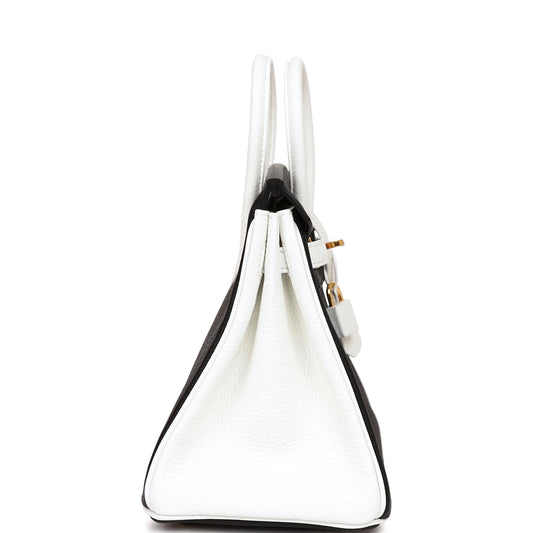 Luxury Hermes Special Order (HSS) Birkin 25 Black and White Clemence Gold Hardware
