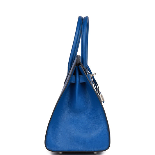 Luxury Hermes Birkin Sellier 30 Bleu France Epsom Palladium Hardware