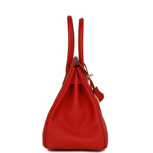 Luxury Hermes Special Order (HSS) Birkin 30 Rouge Casaque Togo Gold Hardware