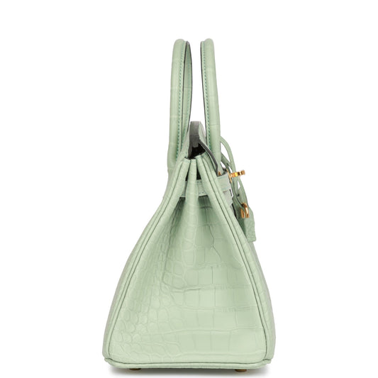 Luxury Hermes Birkin 25 Vert D'Eau Matte Alligator Gold Hardware