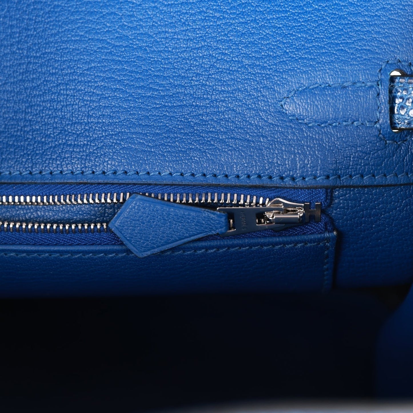 Luxury Hermes Birkin 25 Bleu Saphir Lizard Palladium Hardware