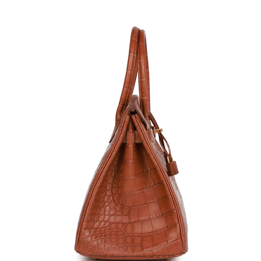 Luxury Hermes Birkin 30 Gold Matte Alligator Gold Hardware