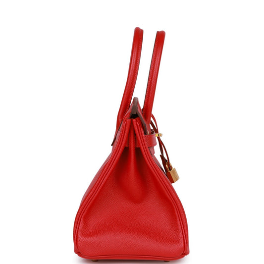 Luxury Hermes Birkin 30 Rouge Casaque Epsom Gold Hardware