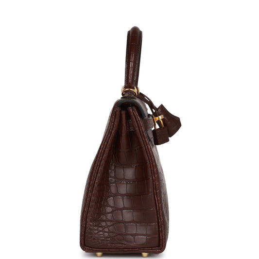 Luxury Hermes Kelly Retourne 25 Rouge Sellier Matte Alligator Gold Hardware