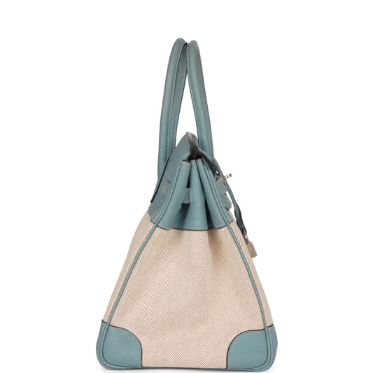 Top Quality Luxury Hermes Birkin 35 Toile H and Ciel Clemence Palladium Hardware