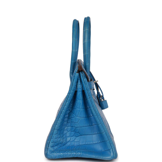 Top Quality Luxury Hermes Birkin 30 Bleu Mykonos Matte Alligator Palladium Hardware