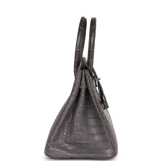 Top Quality Luxury Hermes Birkin 30 Gris Paris Matte Alligator Palladium Hardware
